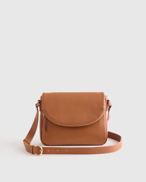 Italian Leather Cognac Foldover Crossbody bag