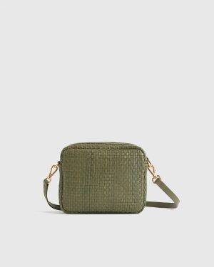 Italian Leather Handwoven Olive Crossbody Bag