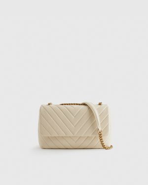Italian Leather Quilted Cream Convertible Crossbody Bag