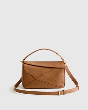 Italian Leather Cognac Patchwork Crossbody Bag