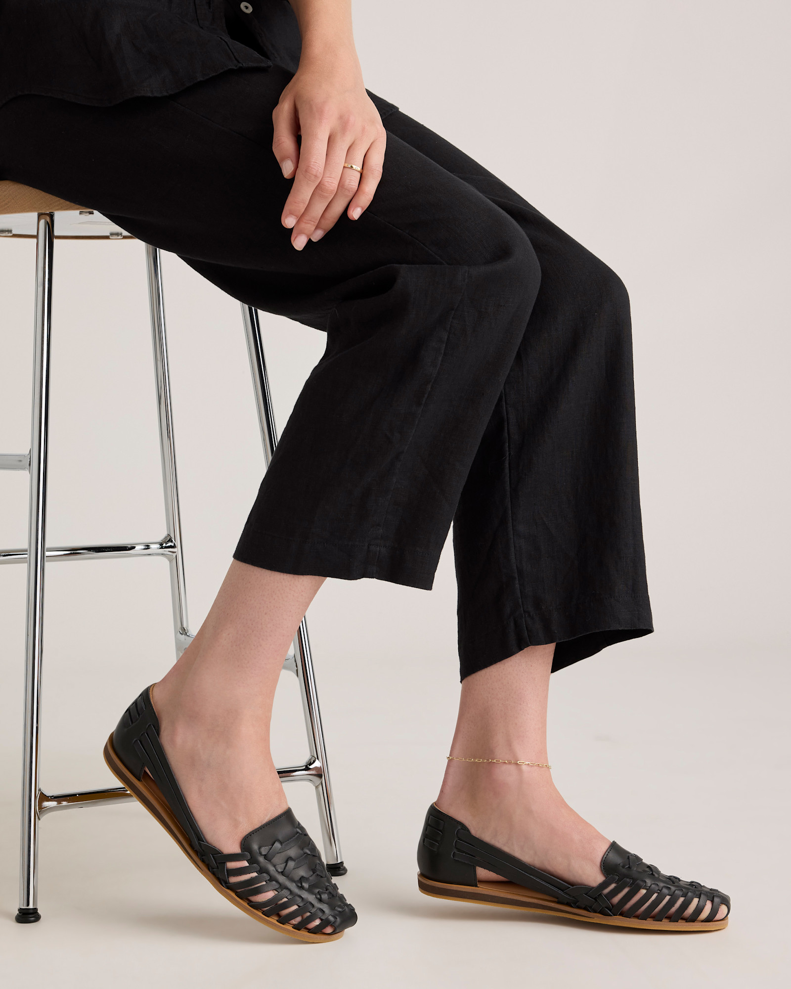 Premium Leather Black Huarache Flat Shoes - Image 2